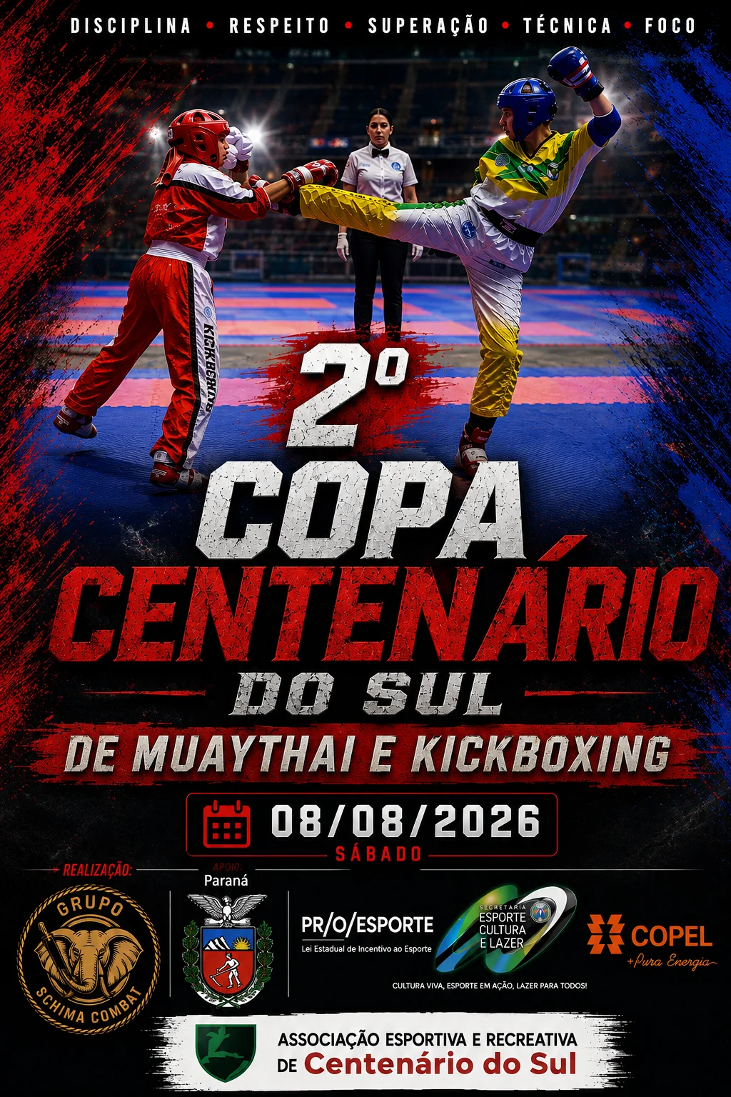 Cartaz do 2º Copa Centenario do Sul de Muaythai e Kickboxing